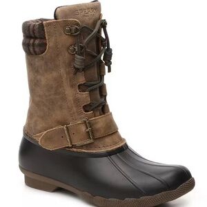 Sperry Brown and Black Waterproof Lace-Up Duck Boot with Buckle